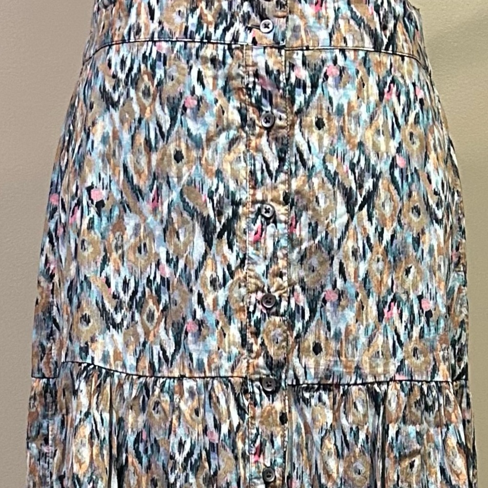 NIC + ZOE Up Beat Woven Ikat Print High Rise Button Front Tiered A-Line Skirt - Picture 3 of 12